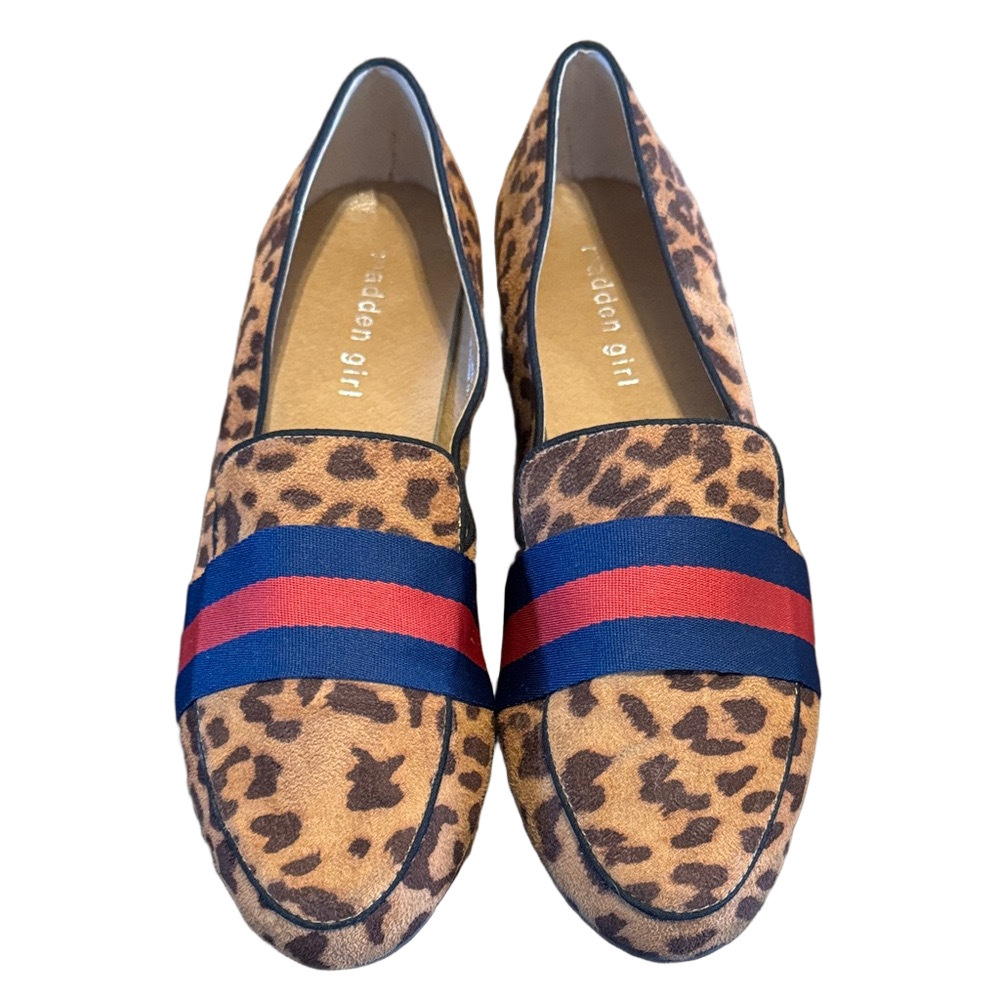 Madden Girl Sabella Leopard Loafers Red and Blue Ribbon Accents